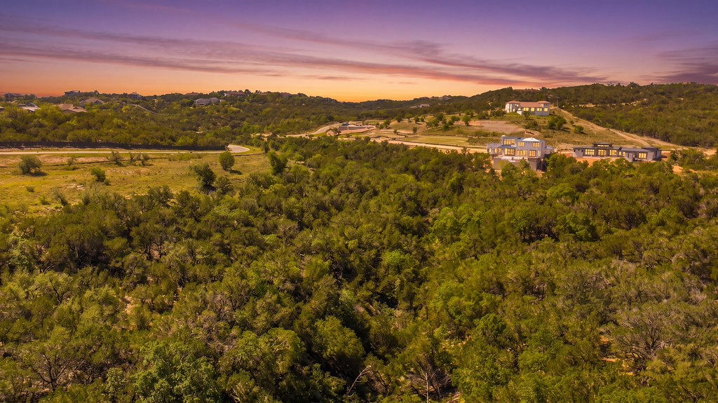 Aerial twilight view of The Twenty Four community in Lakeway, Texas